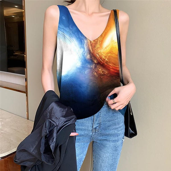 Flame Tank-Top women Blue Flame Tank Tops Casual Hip Hop Funny Top
