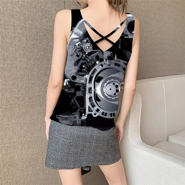 
Metal Tank-Top women Engine Vest Printed Gear Funny Top Technology Sleeveless 3d
                