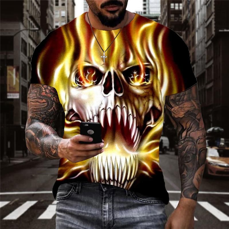 Skull T-shirt Men Flame Shirt Print Skeleton T-shirts 3d Party Tshirt Printed