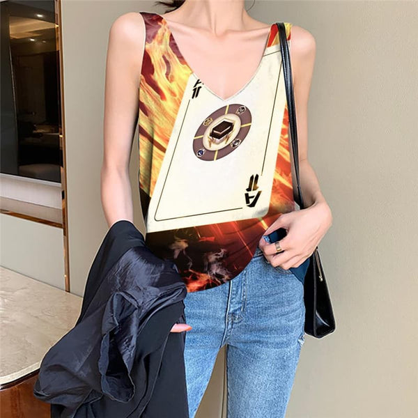 Flame Tank-Top women Poker Funny Top Hip Hop Tank Tops Casual Womens Clothing