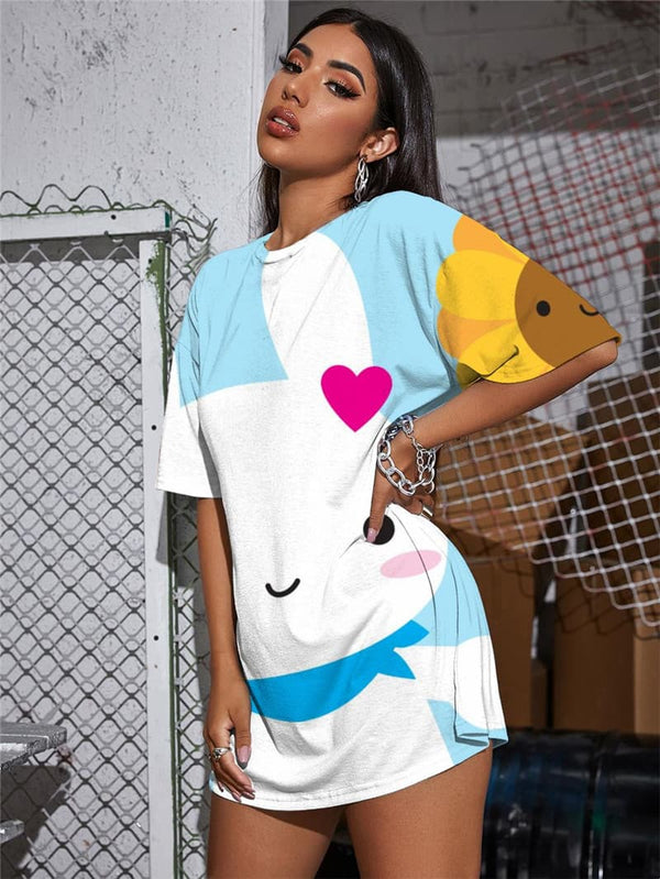 
Rabbit T-shirt Women Animal Gothic Flower Summer Lovely Tshirt Printed
                