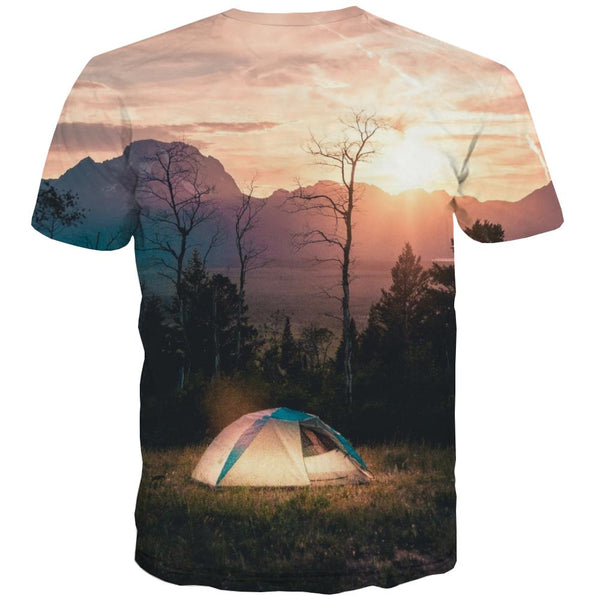 
Camping T-shirt Men Sunset Tshirts Casual Forest Shirt Print Flame Tshirts Cool
                