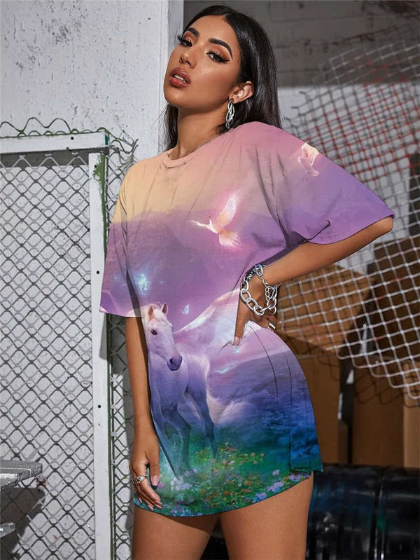 
Unicorn T Shirt Women Animal Gothic Bird Summer Harajuku T-shirts 3d
                