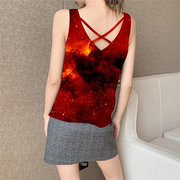 
Galaxy Tank-Top women Space Sleeveless 3d Universe Funny Top Red Vest Printed Flame Vest Print
                