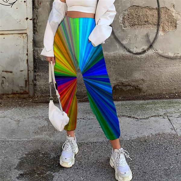 Colorful Pants Women Abstract Jogger Pants Street High Waist Pants Dizziness 3d Printed