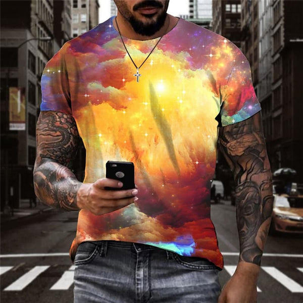 Galaxy T-shirt Men Smoke Anime Clothes Colorful Tshirt Printed Nebula T-shirts 3d