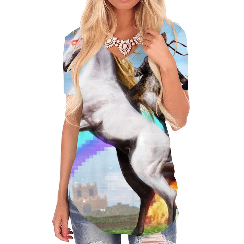 Unicorn T-shirt women Cat T-shirts 3d Rainbow Tshirts Printed Flame V-neck Tshirt
