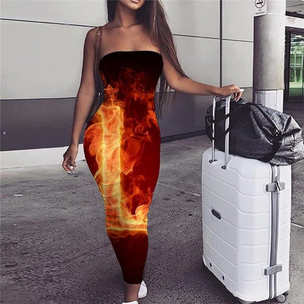 Flame Dress Women Letter Ladies Dresses Couple Boho Womens Clothing Summer