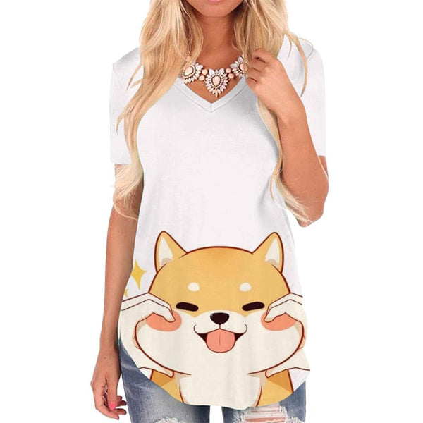 Dog T-shirt women Lovely V-neck Tshirt Animal Tshirts Printed Kawaii Funny T shirts