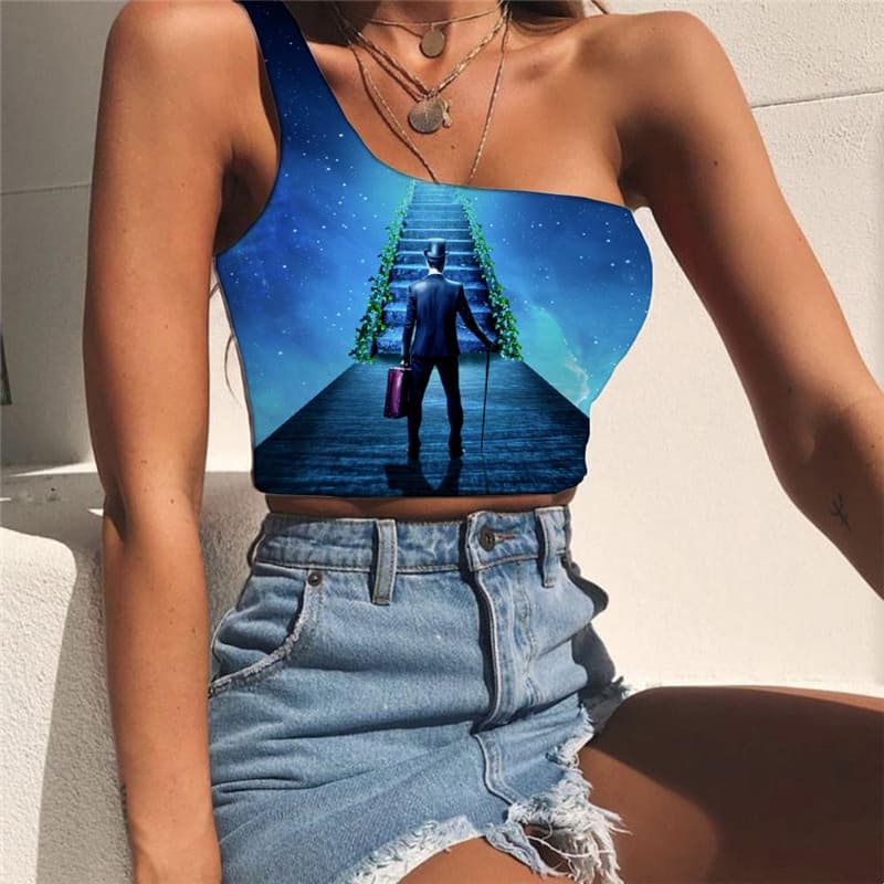 Galaxy Tank Tops Women Space Sleeveless Shirt Universe Tees Graphic Black Hole Midriff T shirt