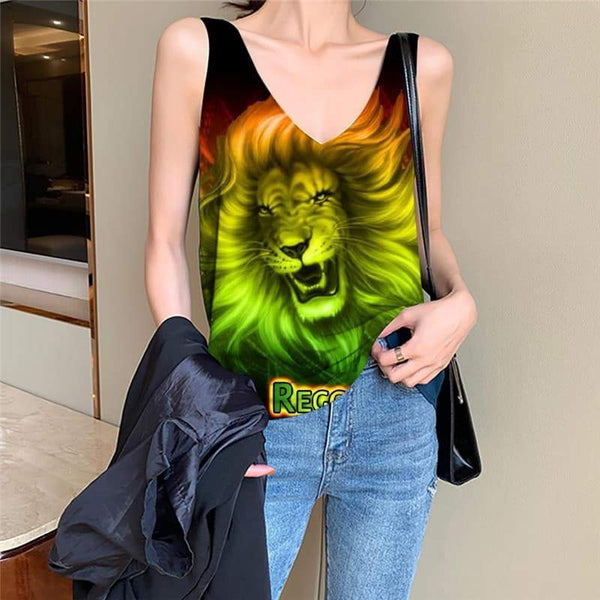 Lion Tank-Top women Animal Funny Top Anime Tank Tops Casual Colorful Vest Printed Green Vest Print - KYKU