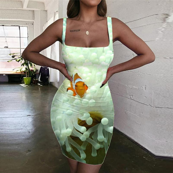 Fish Dresses Women Fishinger 3d Print Animal Vestido Sexy Tropical Sundress White Ladies Dresses