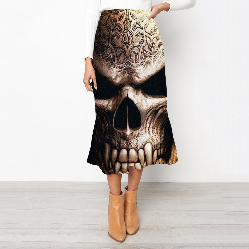 Skull Skirts Women Punk Skirt Ladies Skull High waist skirts Tattoo School skirt - KYKU