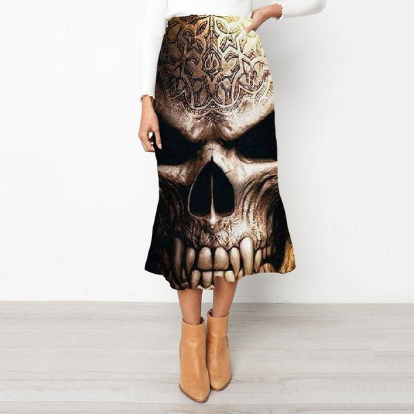 Skull Skirts Women Punk Skirt Ladies Skull High waist skirts Tattoo School skirt - KYKU