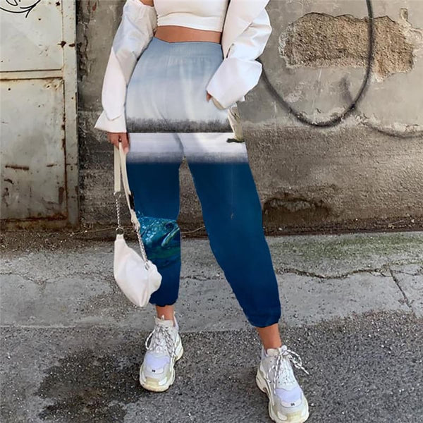 Fish Pants Women Animal 3d Printed Funny High Waist Pants Fisherman Casual Pant Fishinger Jogger Pants