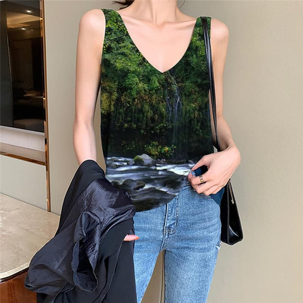 Forest Tank Top Women Landscape Vest Printed Fishing Sleeveless 3d