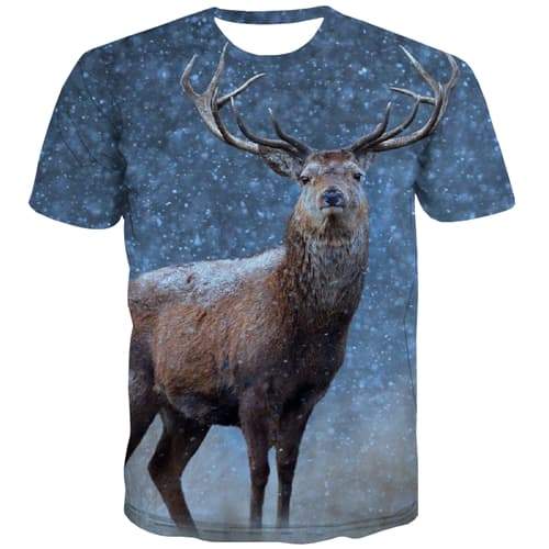 Deer T-shirt Men Animal Tshirts Casual Snow Tshirt Printed Christmas Tshirts Novelty - KYKU