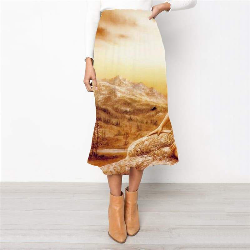 Indios Skirts Women Forest Skirt Ladies Landscape School skirt Mountain High waist skirts - KYKU