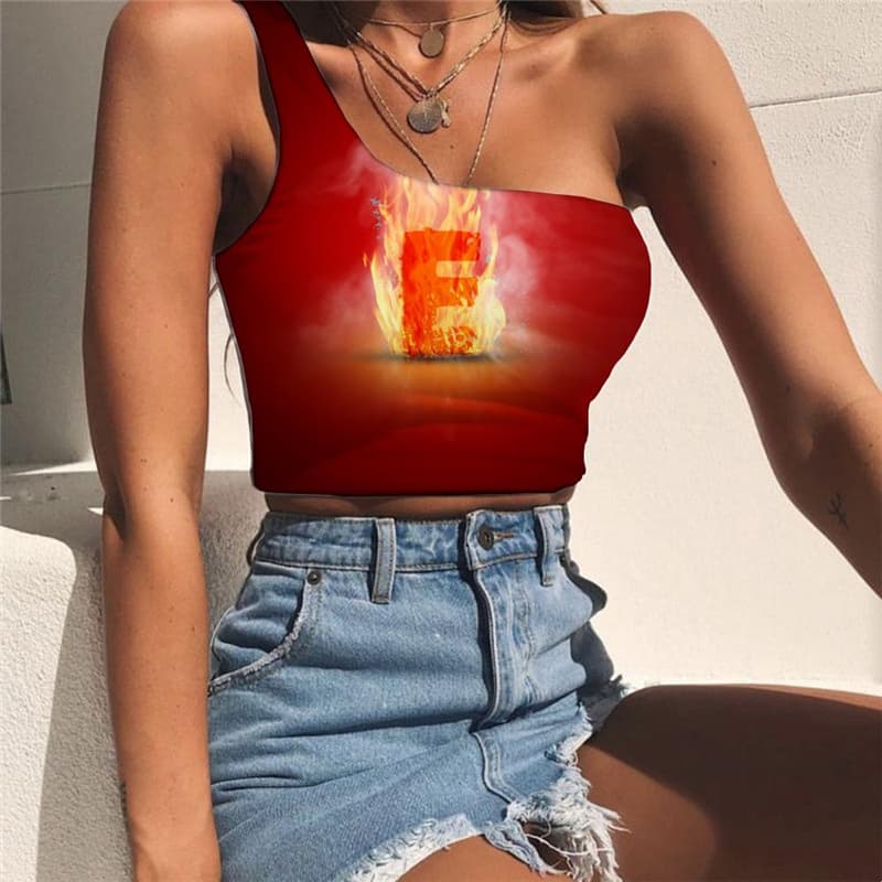 Flame Tank Tops Women Hip Hop Sleeveless Shirt Letter Tees Graphic Woman Clothes
