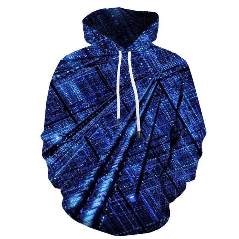 Technology Hoodie Men Metal Sweatshirt Printed Blue Hoodie Print Unisex - KYKU