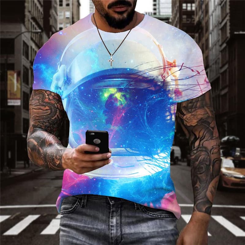 Astronaut T shirt Men Galaxy Tshirt Printed Nebula Anime Clothes Colorful Tshirts Casual
