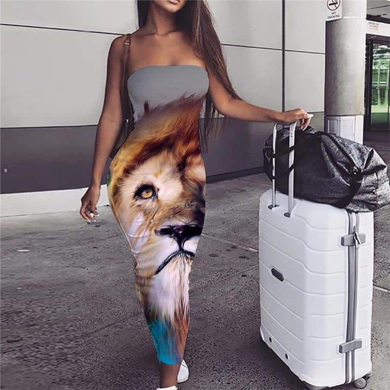 Lion Dress Women Animal Ladies Dresses Anime sleeveless Colorful Bodycon Dress Nebula Vestido Sexy - KYKU
