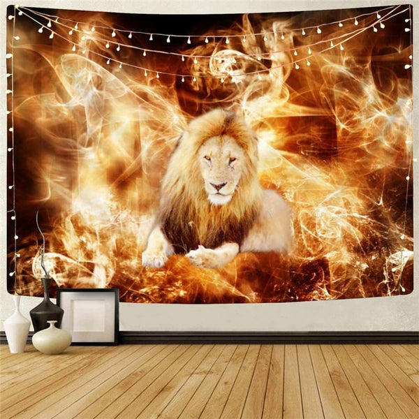 Lion Tapiz Animal Home Tapestrys Anime Rug Wall Flame Wall Tapestry Hilarious Tenture Mandala