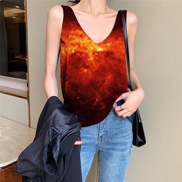 Galaxy Tank-Top women Space Vest Printed Universe Anime Clothes Flame Sleeveless 3d Red Vest Print