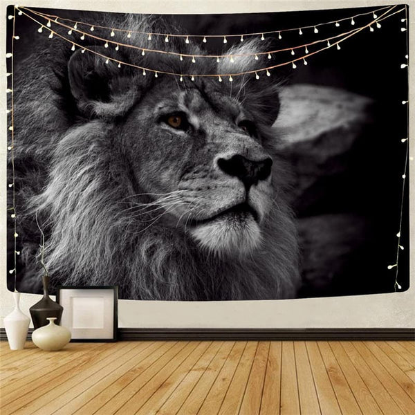 Lion Tapiz Animal Home Tapestrys Anime Rug Wall Harajuku Tenture Mandala Black Tapestries