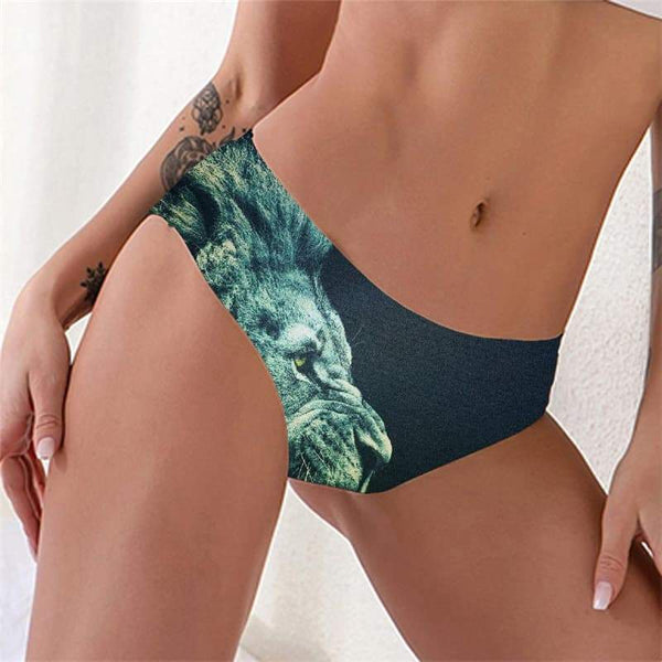 Lion Briefs Women Animal Sexy Anime Tanga Green Underwear Ferocious Lingerie Female - KYKU