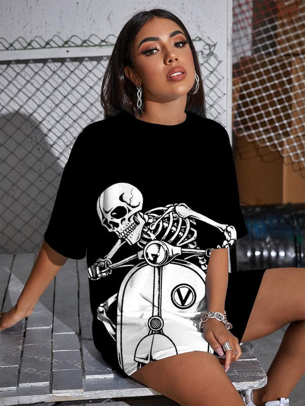 
Skull T Shirt Women Skeleton Punk Rock Motorcycle Tshirt Printed Rock Summer Hip Hop Funny T shirts
                