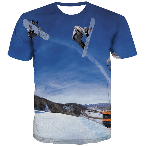 Ski T shirts Men White Tshirts Novelty Movement Tshirts Cool Snowfield Tshirts Casual