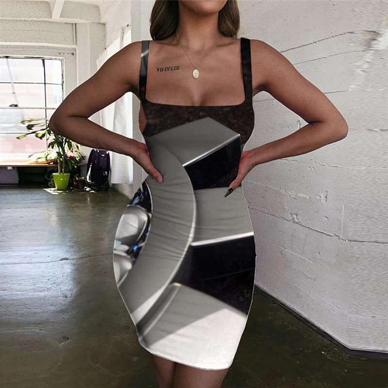 Metal Dress Women Engine Vestido Sexy Gear Sundress Harajuku Halter Sleeveless