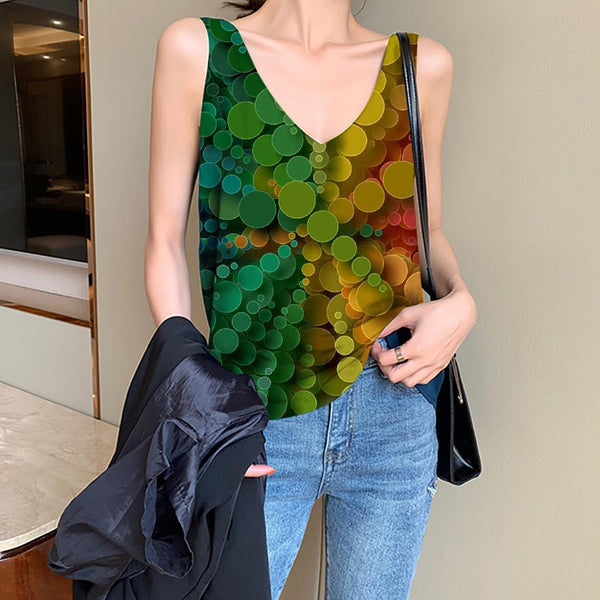 Geometric Tank Top Women Psychedelic Vest Print Vortex Funny Top Color Vest Printed Ball Tank Tops Casual - KYKU