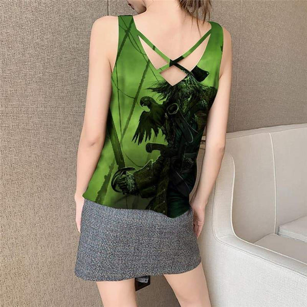 
Skull Tank Top Women Punk Tank Tops Casual Pirate Vest Print Green Vest Printed Captain Funny Top - KYKU
                