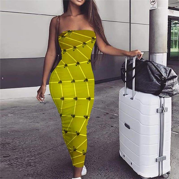 Geometric Dress Women Psychedelic Ladies Dresses Vortex 3d Print Time Tunnel Sundress Yellow Bodycon Dress - KYKU