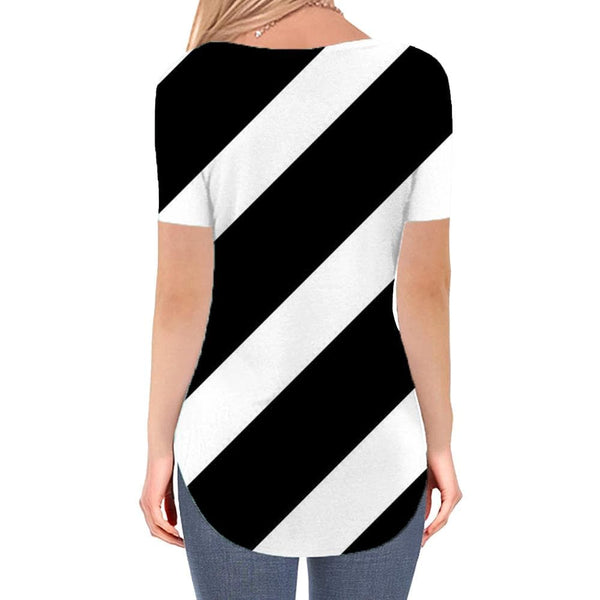 
Black And White T Shirt Women Stripe V-neck Tshirt Abstract Shirt Print Harajuku T-shirts 3d
                
