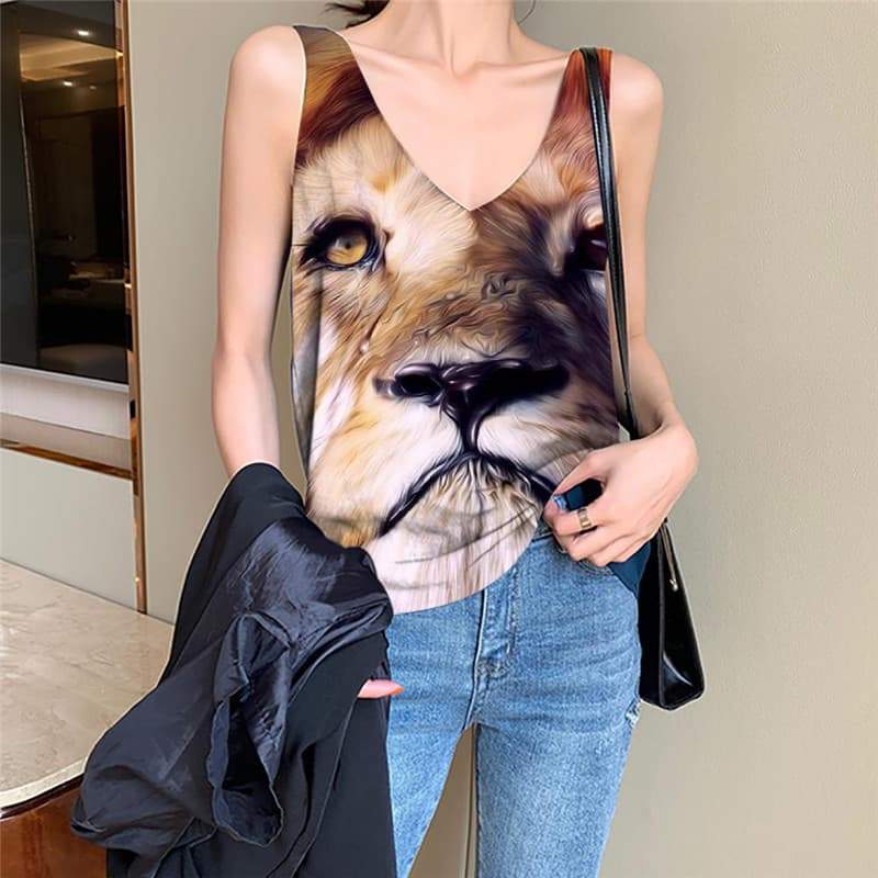 Lion Tank Top Women Animal Vest Print Anime Funny Top Colorful Anime Clothes Nebula Sleeveless 3d - KYKU