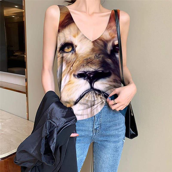 Lion Tank Top Women Animal Vest Print Anime Funny Top Colorful Anime Clothes Nebula Sleeveless 3d - KYKU