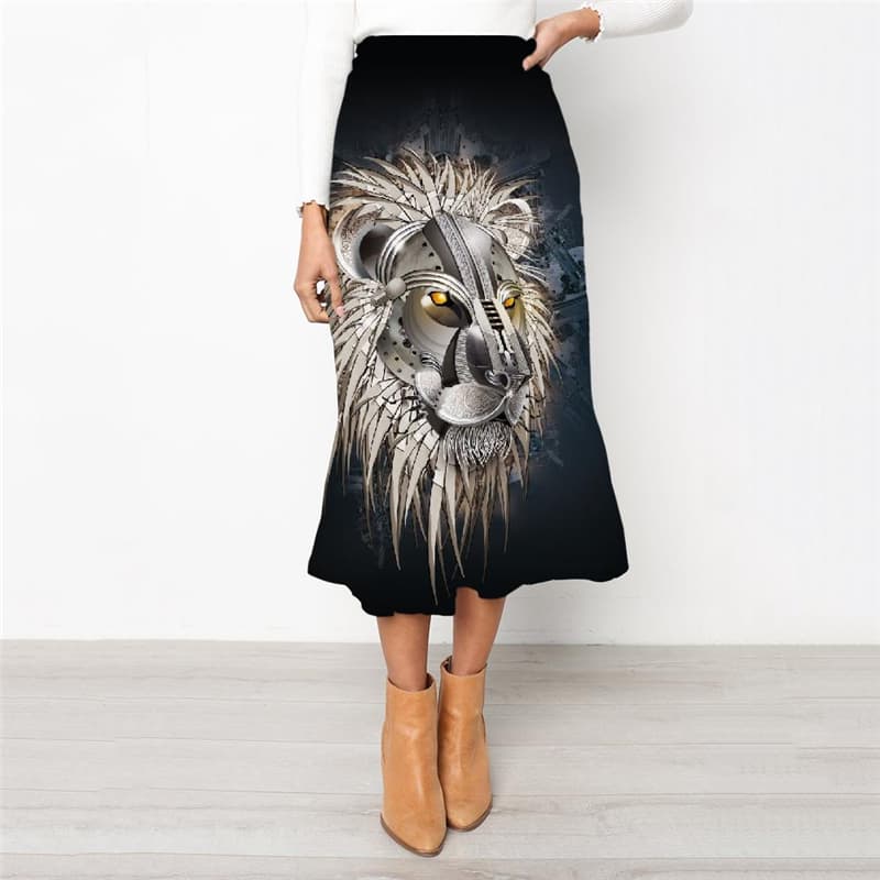 Lion Skirt Women Animal High waist skirts Anime Skirt Ladies Metal School skirt Black Rock Frauen - KYKU