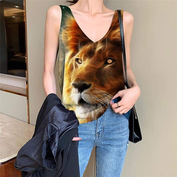 Lion Tank-Top women Animal Anime Clothes Anime Vest Printed Galaxy Tank Tops Casual Harajuku Funny Top - KYKU