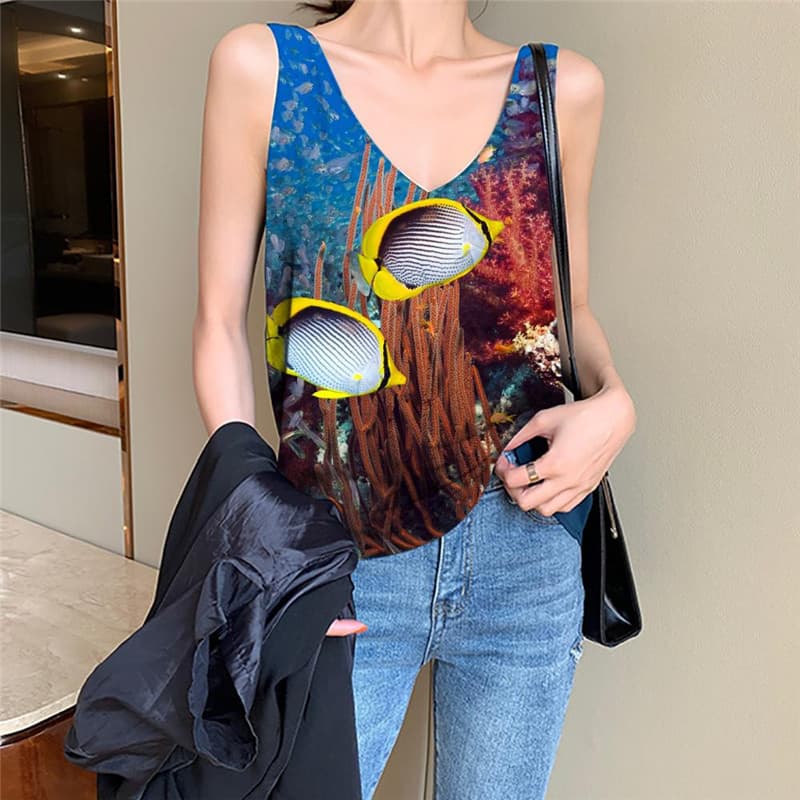 Fish Tank-Top women Fishinger Sleeveless 3d Animal Anime Clothes Tropical Tank Tops Casual