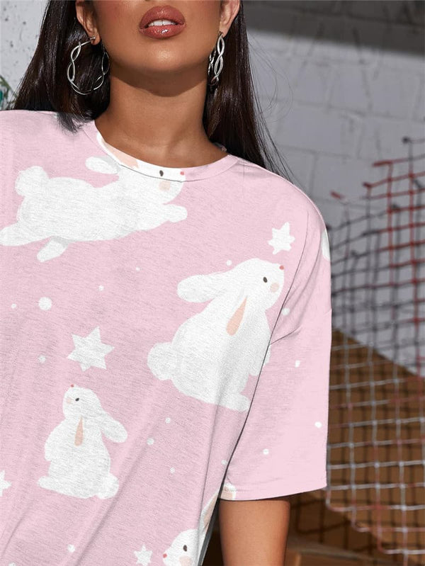 
Rabbit T-shirt Women Animal Gothic Lovely Summer Harajuku Punk Rock
                