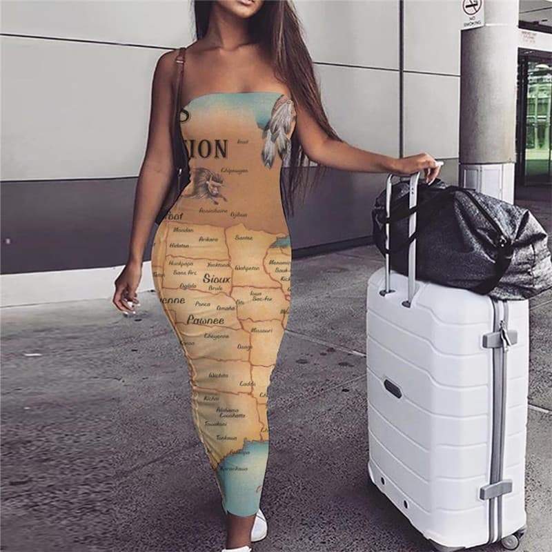 Indios Dress Women Map sleeveless Animal 3d Print  Vestido Sexy Fishinger Boho - KYKU