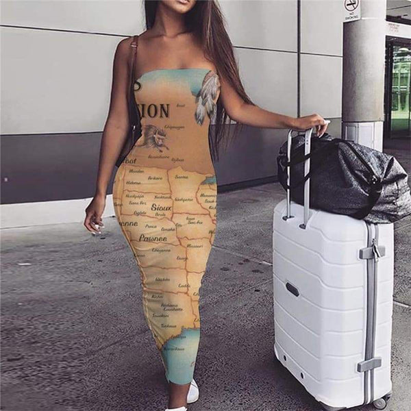 Indios Dress Women Map sleeveless Animal 3d Print  Vestido Sexy Fishinger Boho - KYKU