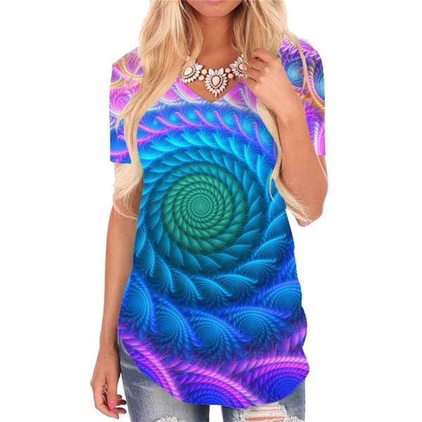 Geometric T-shirt women Psychedelic Tshirts Printed Vortex Shirt Print Color Funny T shirts