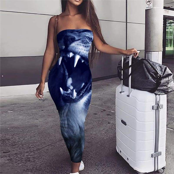 Lion Dress Women Animal Vestido Sexy Anime Sundress Harajuku 3d Print Ferocious Bodycon Dress - KYKU