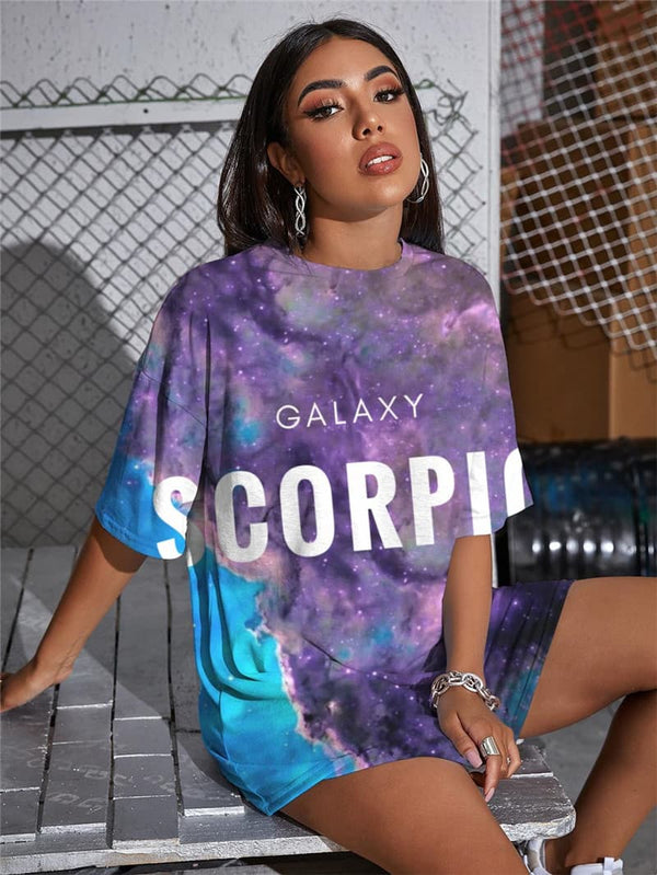 
Scorpio T-shirt Women Galaxy T-shirts 3d Nebula Punk Rock Colorful Summer
                