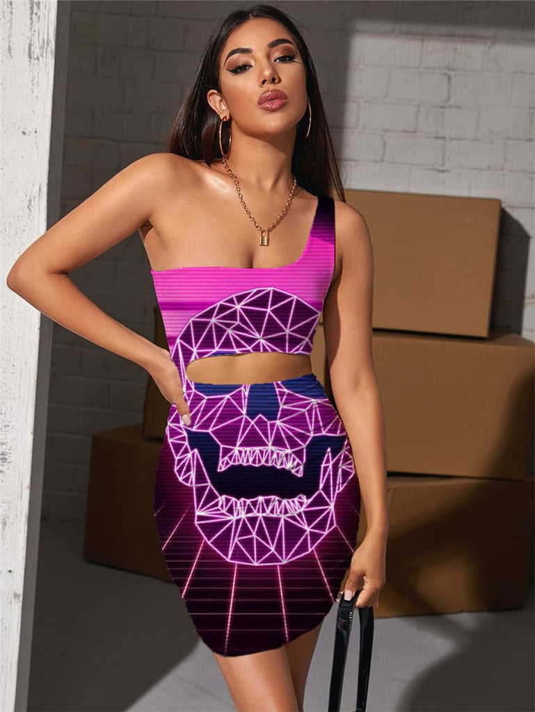 Skull Dresses Women Moon Bodycon Dress Harajuku Vestido Sexy Hip Hop Hollow out Dresses