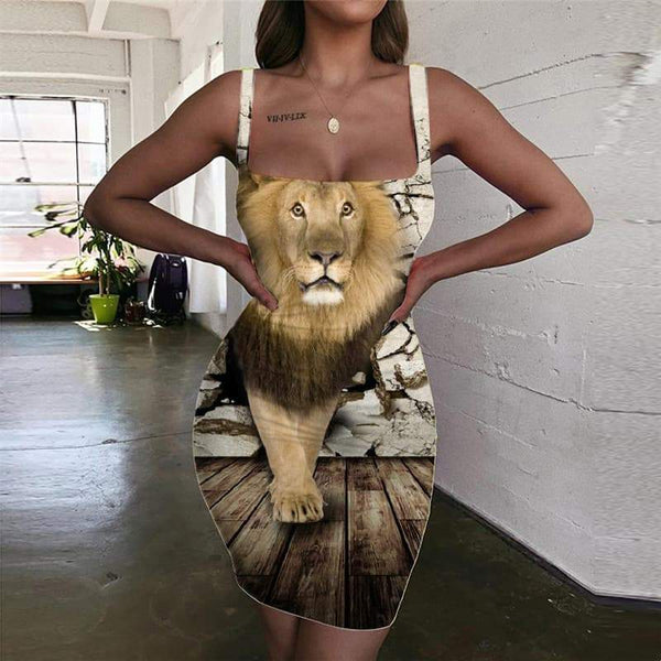 Lion Dresses Women Animal Sundress Anime 3d Print Cartoon Bodycon Dress Harajuku Ladies Dresses - KYKU